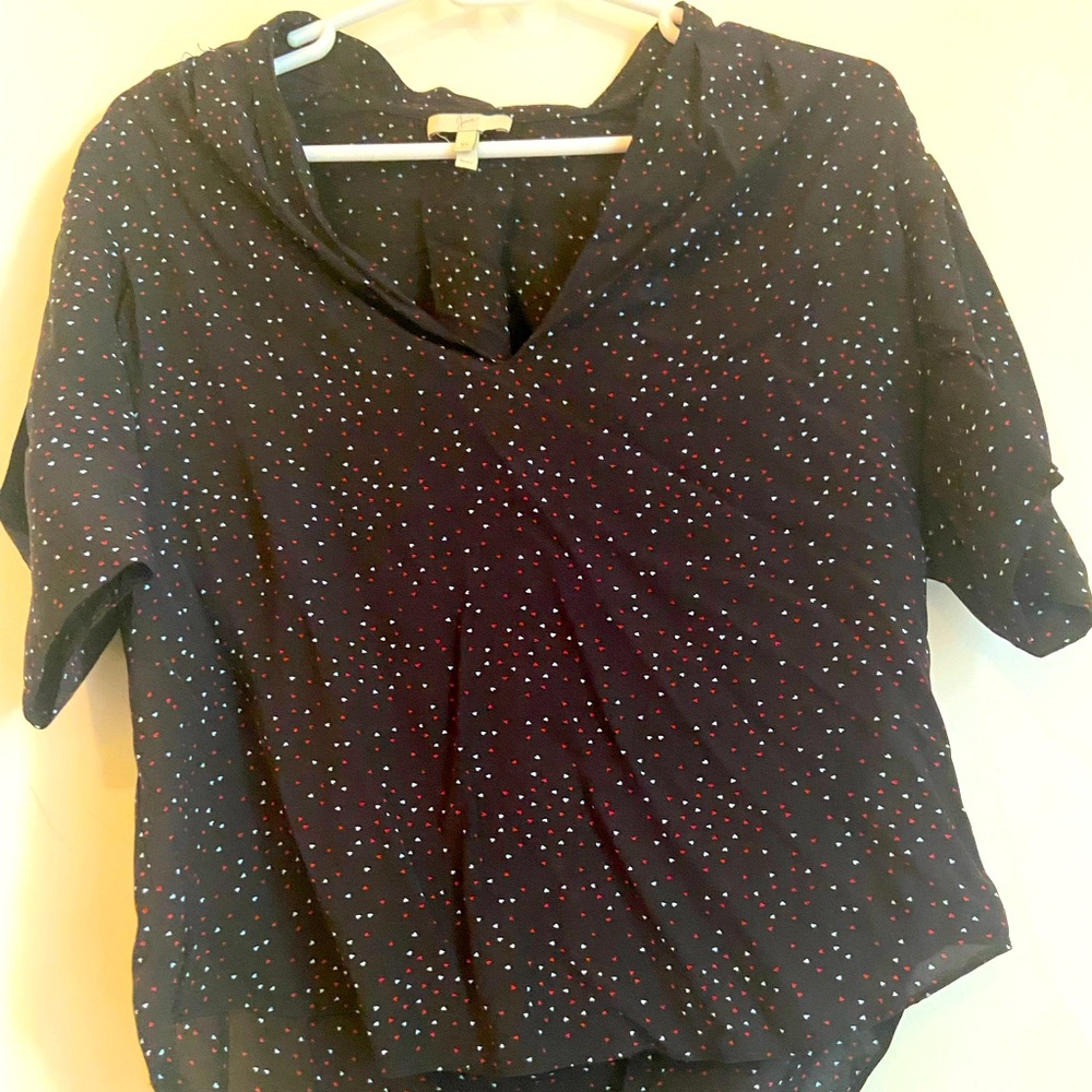 Joie XS Shortsleeved Black Top with Heart Pattern